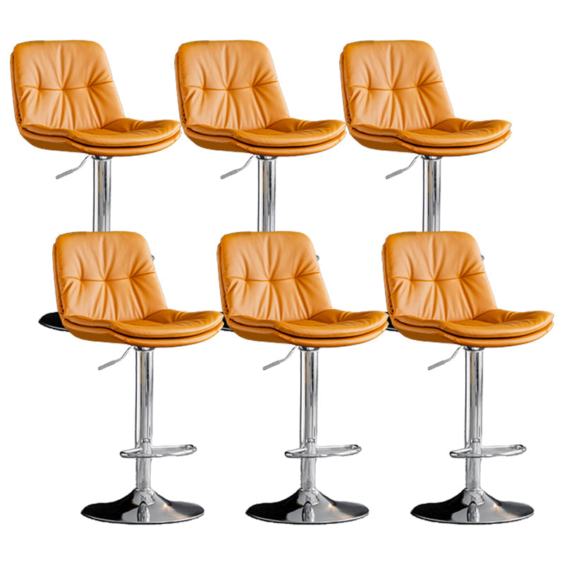 Modern Metal Stool Faux Leather Footrest Stool Adjustable Height in Matte Finish Orange Chrome 6 Piece Set Clearhalo 'Bar Furniture' 'Bar Stools' 'bar_stools' 'furn' 'furn_bar_stools' 'Furniture' 'Kitchen & Dining Furniture' 5617842