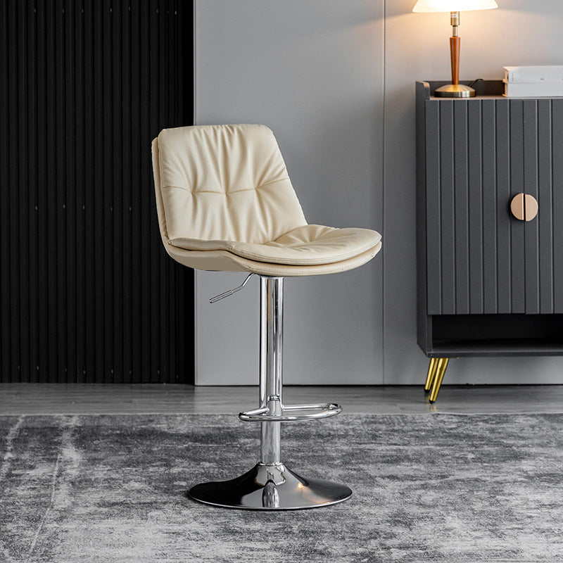 Modern Metal Stool Faux Leather Footrest Stool Adjustable Height in Matte Finish Off-White Chrome 1 Piece Clearhalo 'Bar Furniture' 'Bar Stools' 'bar_stools' 'furn' 'furn_bar_stools' 'Furniture' 'Kitchen & Dining Furniture' 5617844