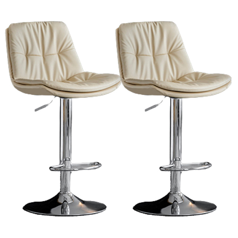 Modern Metal Stool Faux Leather Footrest Stool Adjustable Height in Matte Finish Off-White Chrome 2 Piece Set Clearhalo 'Bar Furniture' 'Bar Stools' 'bar_stools' 'furn' 'furn_bar_stools' 'Furniture' 'Kitchen & Dining Furniture' 5617845