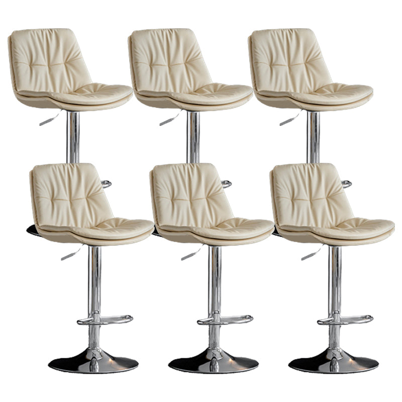 Modern Metal Stool Faux Leather Footrest Stool Adjustable Height in Matte Finish Off-White Chrome 6 Piece Set Clearhalo 'Bar Furniture' 'Bar Stools' 'bar_stools' 'furn' 'furn_bar_stools' 'Furniture' 'Kitchen & Dining Furniture' 5617847