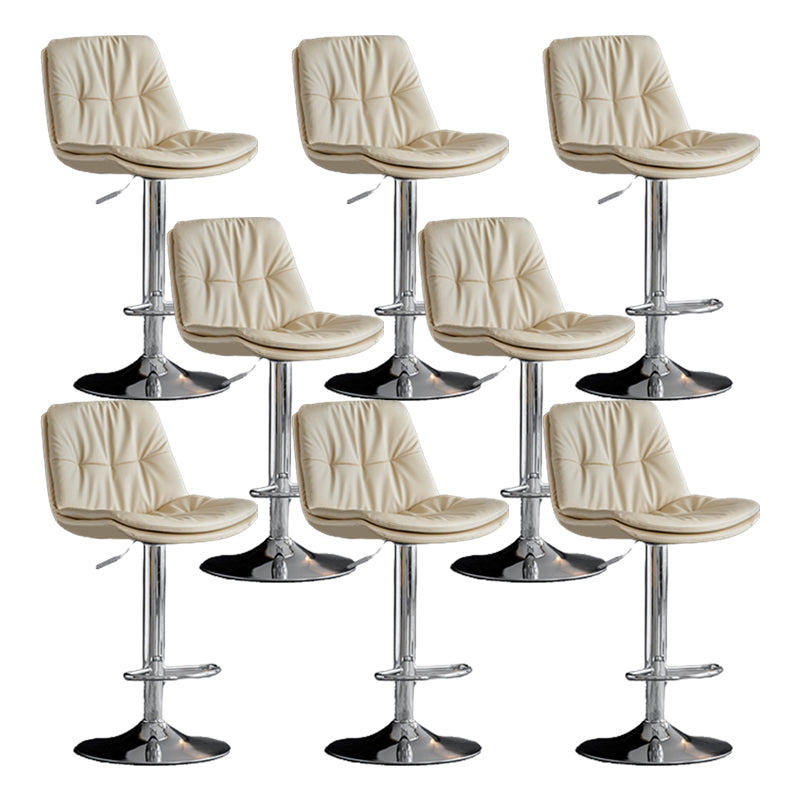 Modern Metal Stool Faux Leather Footrest Stool Adjustable Height in Matte Finish Off-White Chrome 8 Piece Set Clearhalo 'Bar Furniture' 'Bar Stools' 'bar_stools' 'furn' 'furn_bar_stools' 'Furniture' 'Kitchen & Dining Furniture' 5617848