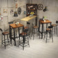 Industrial Square Solid Wood Bar Table Set 1/2/3/5 Pieces Counter Table with High Stools