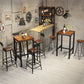 Industrial Square Solid Wood Bar Table Set 1/2/3/5 Pieces Counter Table with High Stools