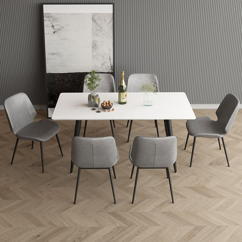 Modern 1/2/4/5/7 Pieces Dining Set Rectangle Stone Dining Table for Dining Room Kitchen 7 Pieces: Table, 6 Grey Chairs Clearhalo 'Dining Room Sets' 'Dining Tables & Seating' 'dining_room_set' 'furn' 'furn_dining_room_set' 'Furniture' 'Kitchen & Dining Furniture' 5618166