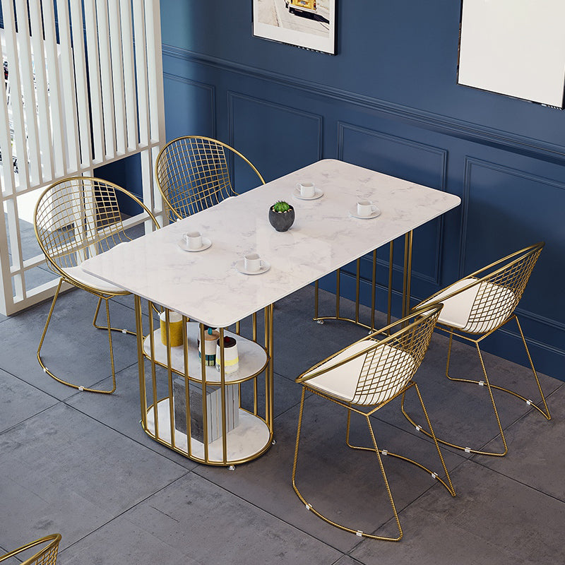 Nordic 1/2/4/5 Pieces Dining Set Rectangle Stone Dining Table for Dining Room 5 Pieces: Table, 4 White Chairs Clearhalo 'Dining Room Sets' 'Dining Tables & Seating' 'dining_room_set' 'furn' 'furn_dining_room_set' 'Furniture' 'Kitchen & Dining Furniture' 5618183