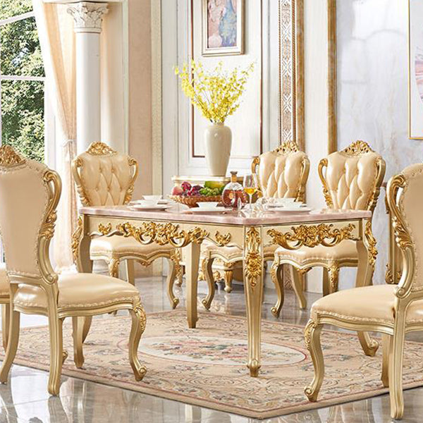 Forma rectangular mesa de comedor de estilo victoriano mesa fija con mármol