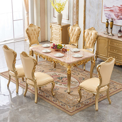 Forma rectangular mesa de comedor de estilo victoriano mesa fija con mármol