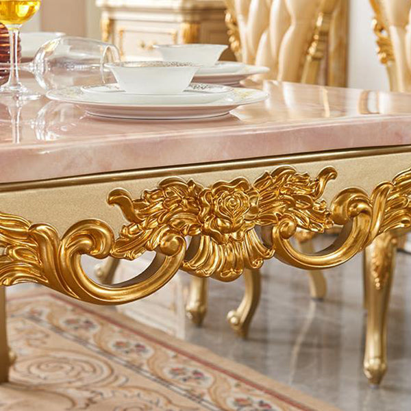 Forma rectangular mesa de comedor de estilo victoriano mesa fija con mármol