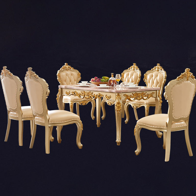 Forma rectangular mesa de comedor de estilo victoriano mesa fija con mármol
