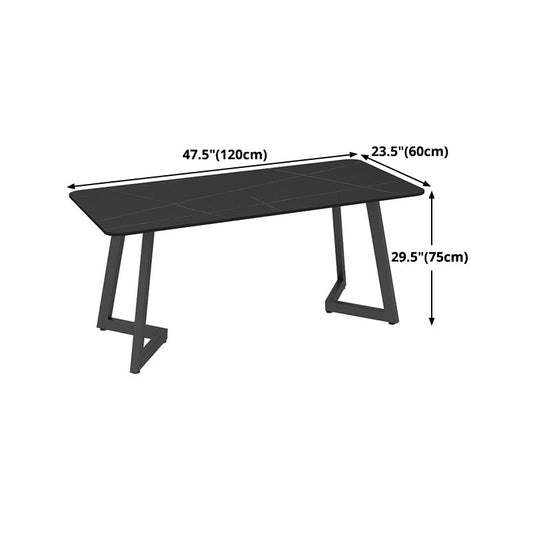 Mesa de comedor de estilo industrial Mesa de piedra sinterizada negra con base de metal