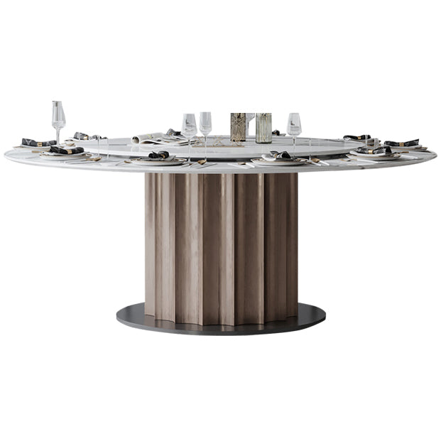 Round Pedestal Dining Table Traditional Luxury Furniture with Turntable 51.2"L x 51.2"W x 29.5"H Without Chairs Clearhalo 'Dining Tables & Seating' 'Dining Tables' 'dining_table' 'furn' 'furn_dining_table' 'Furniture' 'Kitchen & Dining Furniture' 5618368