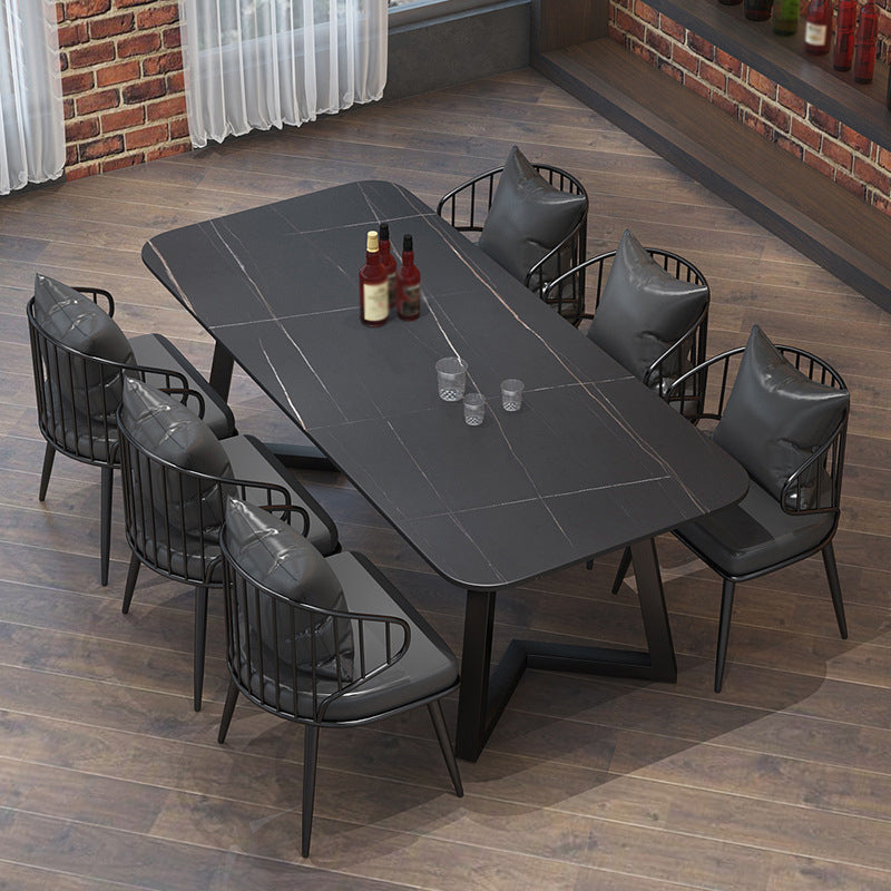 Industrial Style Dining Table Rectangle Sintered Stone Black Table with Metal Base 51.2"L x 27.6"W x 29.5"H Without Chairs Clearhalo 'Dining Tables & Seating' 'Dining Tables' 'dining_table' 'furn' 'furn_dining_table' 'Furniture' 'Kitchen & Dining Furniture' 5618376