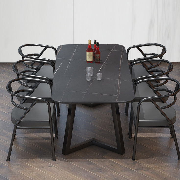 Industrial Style Dining Table Rectangle Sintered Stone Black Table with Metal Base Clearhalo 'Dining Tables & Seating' 'Dining Tables' 'dining_table' 'furn' 'furn_dining_table' 'Furniture' 'Kitchen & Dining Furniture' 5618381