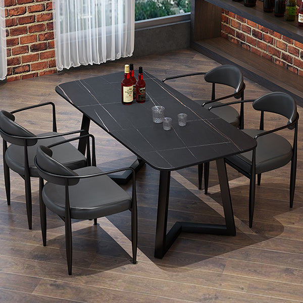 Industrial Style Dining Table Rectangle Sintered Stone Black Table with Metal Base Clearhalo 'Dining Tables & Seating' 'Dining Tables' 'dining_table' 'furn' 'furn_dining_table' 'Furniture' 'Kitchen & Dining Furniture' 5618382
