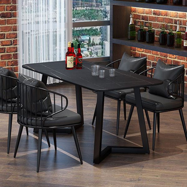 Industrial Style Dining Table Rectangle Sintered Stone Black Table with Metal Base Clearhalo 'Dining Tables & Seating' 'Dining Tables' 'dining_table' 'furn' 'furn_dining_table' 'Furniture' 'Kitchen & Dining Furniture' 5618383