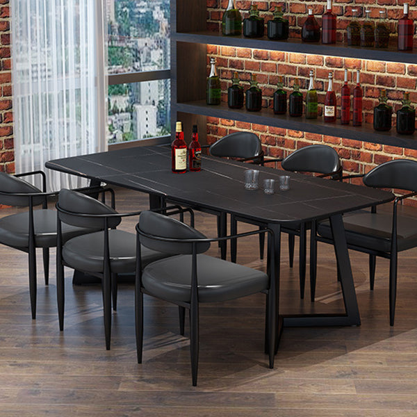 Industrial Style Dining Table Rectangle Sintered Stone Black Table with Metal Base Clearhalo 'Dining Tables & Seating' 'Dining Tables' 'dining_table' 'furn' 'furn_dining_table' 'Furniture' 'Kitchen & Dining Furniture' 5618384