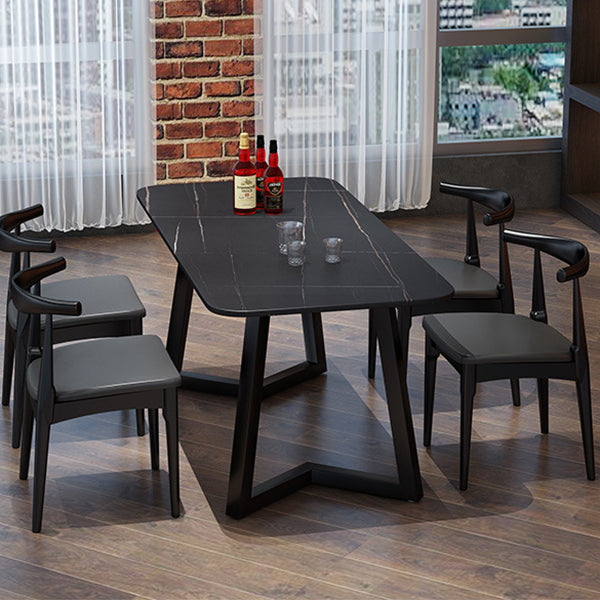 Industrial Style Dining Table Rectangle Sintered Stone Black Table with Metal Base Clearhalo 'Dining Tables & Seating' 'Dining Tables' 'dining_table' 'furn' 'furn_dining_table' 'Furniture' 'Kitchen & Dining Furniture' 5618385