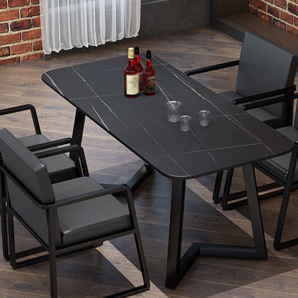 Industrial Style Dining Table Rectangle Sintered Stone Black Table with Metal Base Clearhalo 'Dining Tables & Seating' 'Dining Tables' 'dining_table' 'furn' 'furn_dining_table' 'Furniture' 'Kitchen & Dining Furniture' 5618386