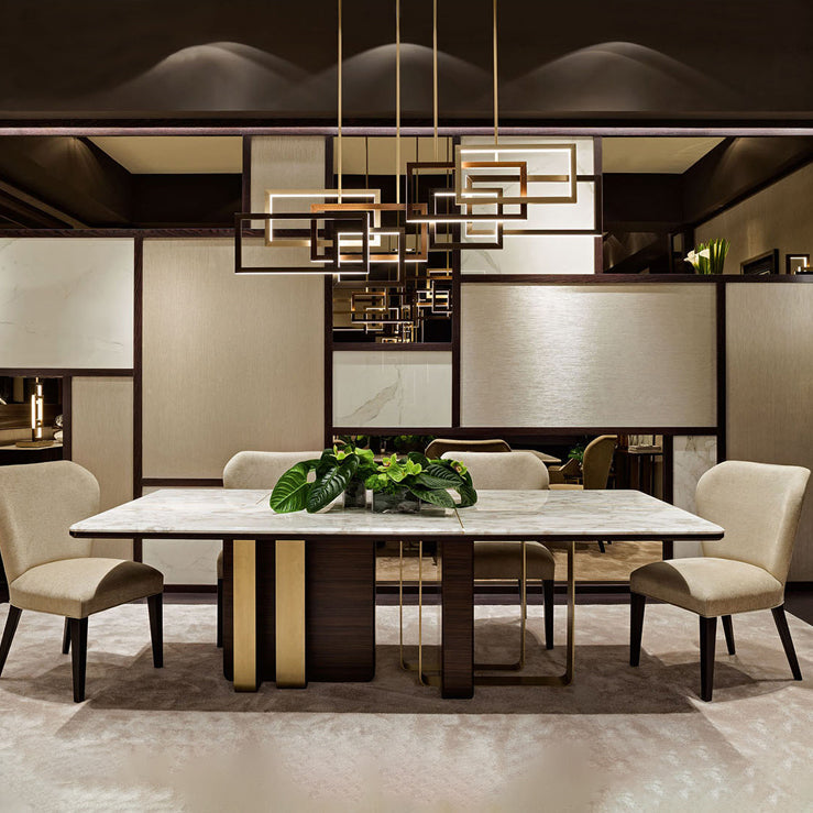 Mesa de comedor rectangular de piedra de lujo tradicional para el hogar