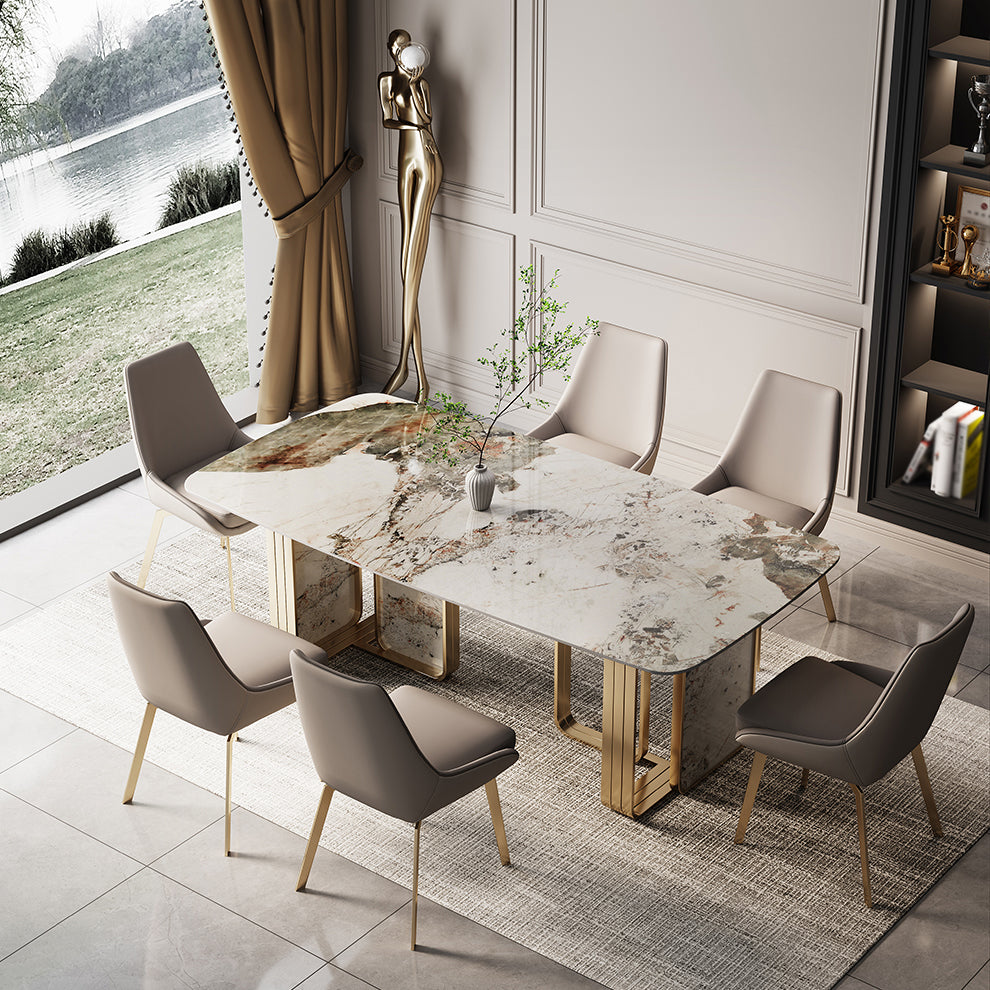 Traditional Luxury Dining Site Table Rectangle Stainless Steel Table 55.1"L x 31.5"W x 29.5"H Without Chairs Clearhalo 'Dining Tables & Seating' 'Dining Tables' 'dining_table' 'furn' 'furn_dining_table' 'Furniture' 'Kitchen & Dining Furniture' 5618415