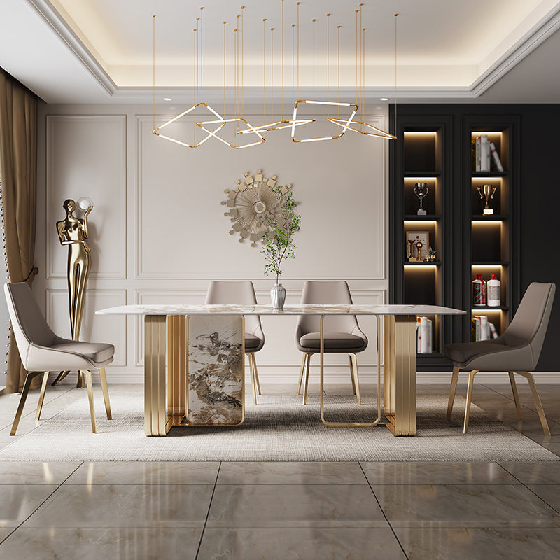 Traditional Luxury Dining Site Table Rectangle Stainless Steel Table Clearhalo 'Dining Tables & Seating' 'Dining Tables' 'dining_table' 'furn' 'furn_dining_table' 'Furniture' 'Kitchen & Dining Furniture' 5618416