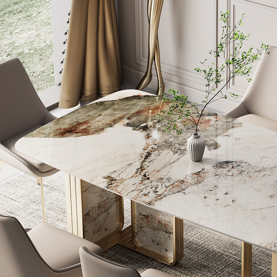 Traditional Luxury Dining Site Table Rectangle Stainless Steel Table Clearhalo 'Dining Tables & Seating' 'Dining Tables' 'dining_table' 'furn' 'furn_dining_table' 'Furniture' 'Kitchen & Dining Furniture' 5618418