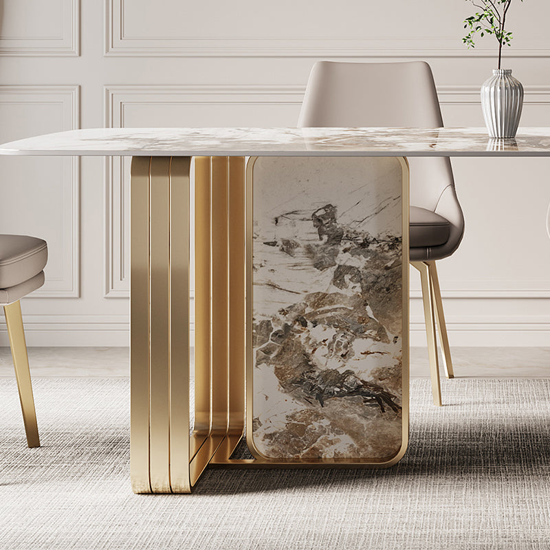 Traditional Luxury Dining Site Table Rectangle Stainless Steel Table Clearhalo 'Dining Tables & Seating' 'Dining Tables' 'dining_table' 'furn' 'furn_dining_table' 'Furniture' 'Kitchen & Dining Furniture' 5618421