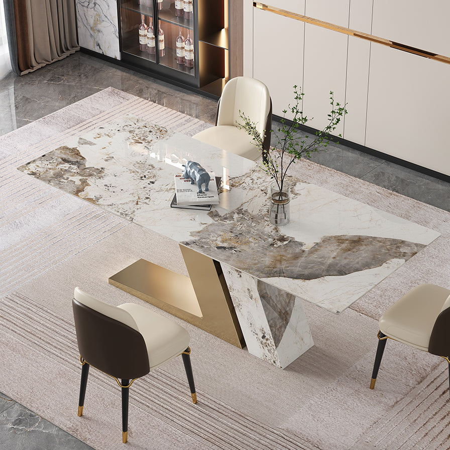 Traditional Luxury Rectangle Home Furniture Stone Double Pedestal Table