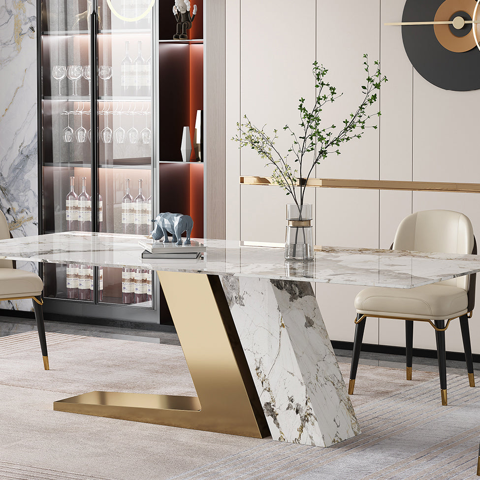 Traditional Luxury Rectangle Home Furniture Stone Double Pedestal Table