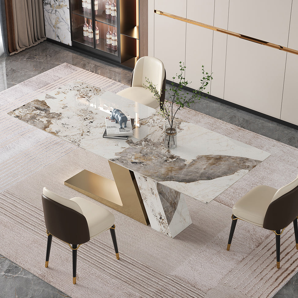 Traditional Luxury Rectangle Home Furniture Stone Double Pedestal Table