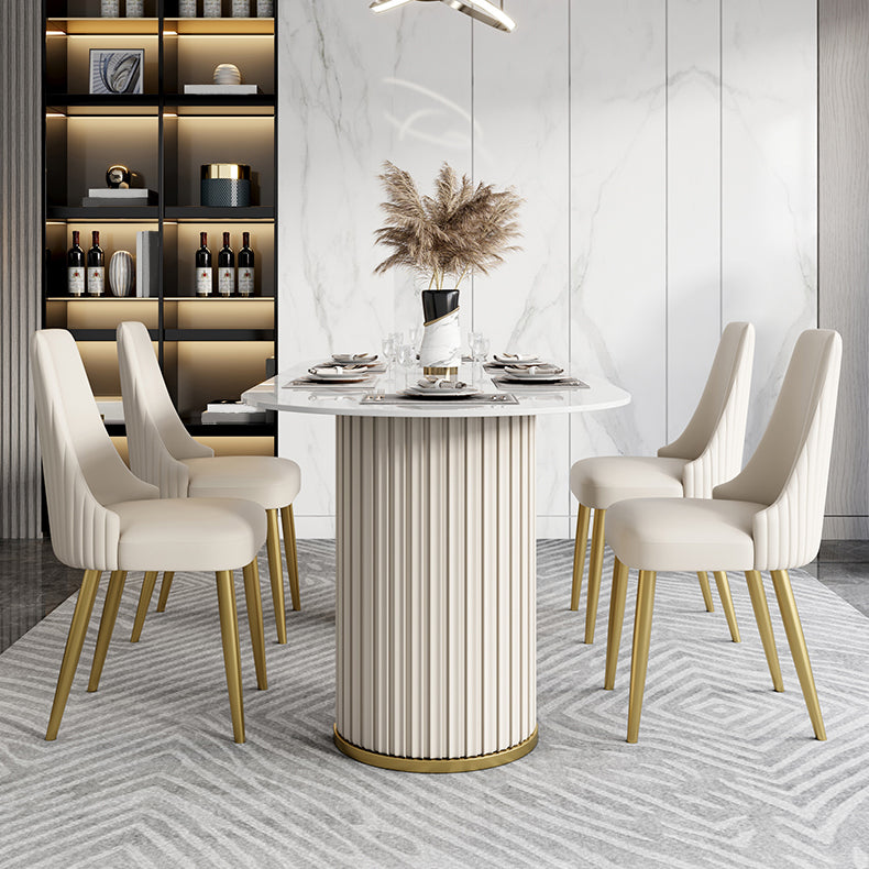 Mesa de piedra sinterizada de lujo mesa blanca ovalada con pedestal doble