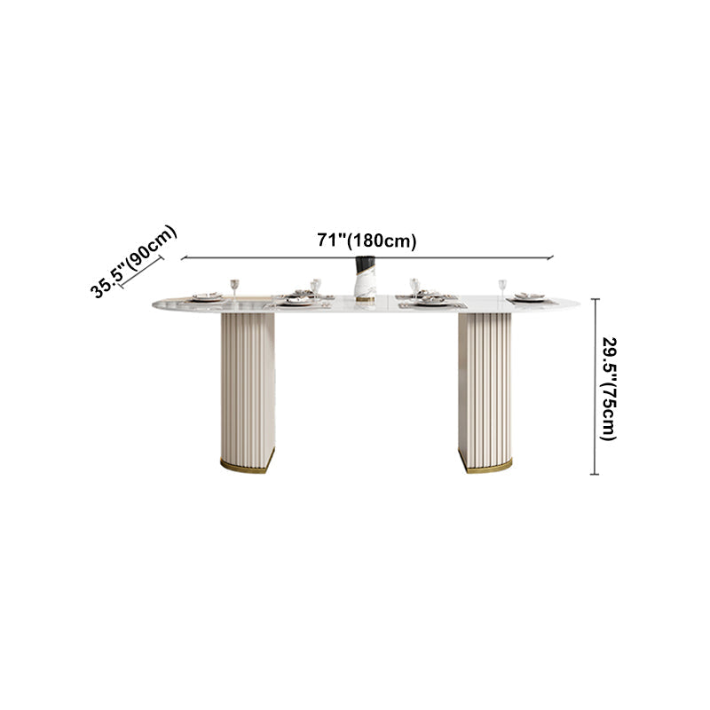 Mesa de piedra sinterizada de lujo mesa blanca ovalada con pedestal doble