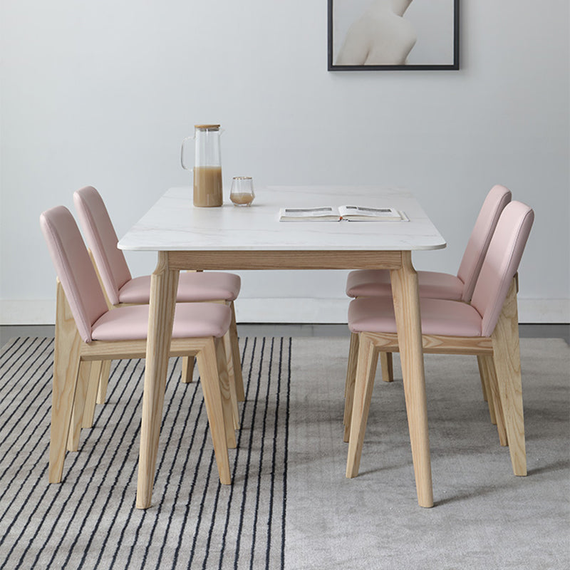 Mesa de comedor rectangular Mesa blanca fija con tapa de piedra sinterizada