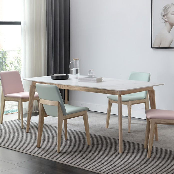 Mesa de comedor rectangular Mesa blanca fija con tapa de piedra sinterizada