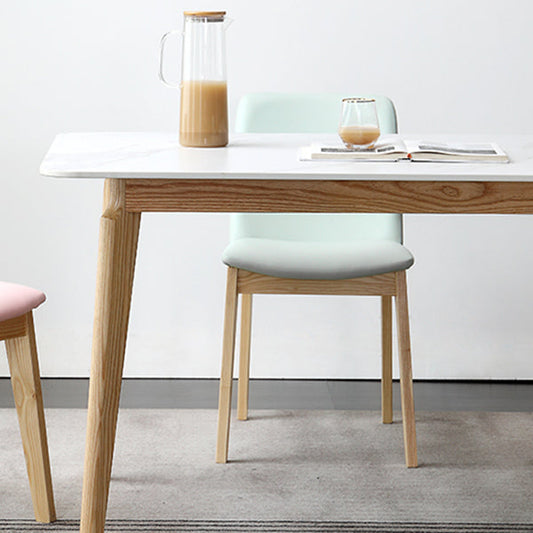 Mesa de comedor rectangular Mesa blanca fija con tapa de piedra sinterizada