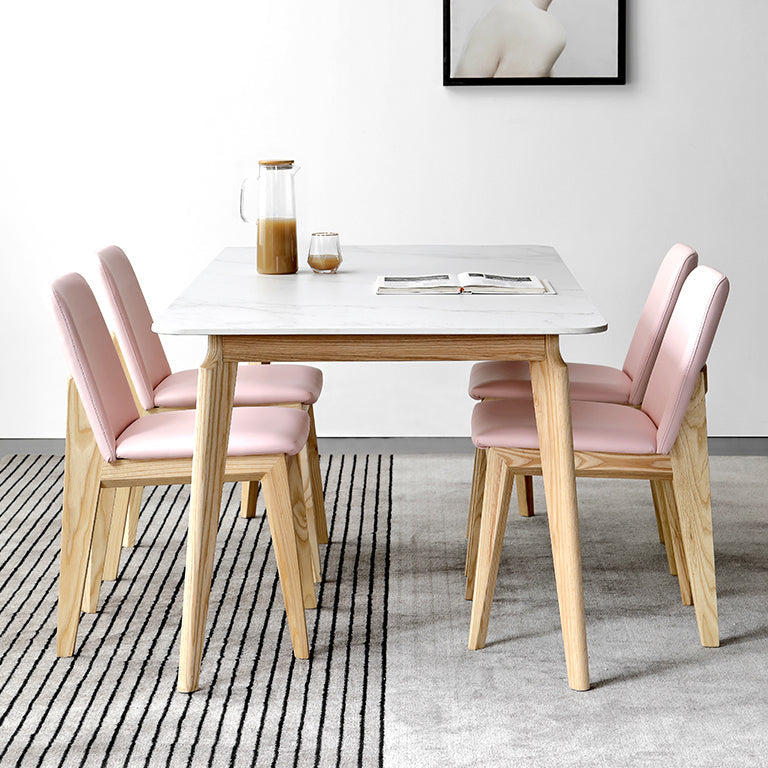 Mesa de comedor rectangular Mesa blanca fija con tapa de piedra sinterizada