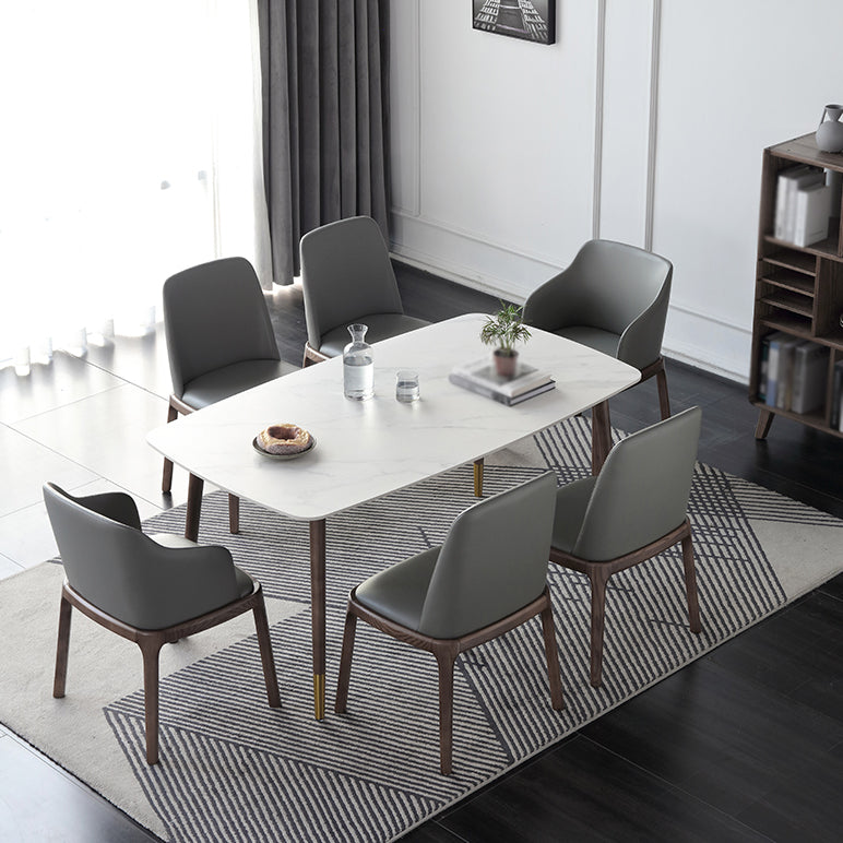 Rectangle 4 Legs Luxury Table White Sintered Stone Top Fixed Table 55.1"L x 31.5"W x 29.5"H Without Chairs Clearhalo 'Dining Tables & Seating' 'Dining Tables' 'dining_table' 'furn' 'furn_dining_table' 'Furniture' 'Kitchen & Dining Furniture' 5618506