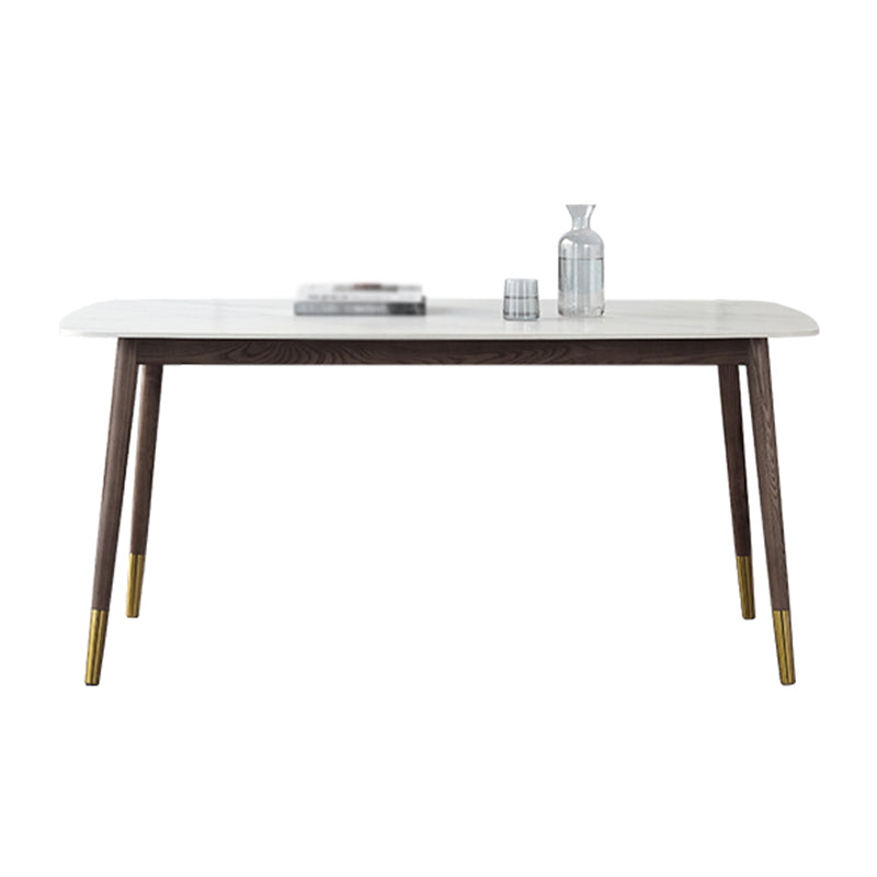 Rectangle 4 Legs Luxury Table White Sintered Stone Top Fixed Table 63"L x 35.4"W x 29.5"H Without Chairs Clearhalo 'Dining Tables & Seating' 'Dining Tables' 'dining_table' 'furn' 'furn_dining_table' 'Furniture' 'Kitchen & Dining Furniture' 5618510