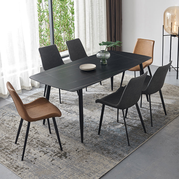 Tavolo da pranzo rettangolo industriale in metallo tavolo in pietra sinterita nera con 4 gambe