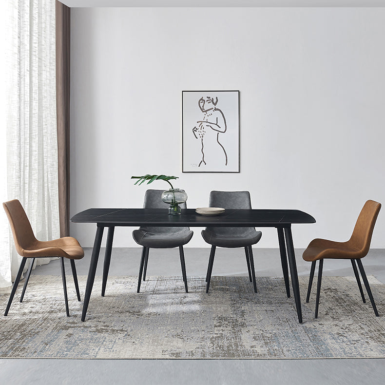 Tavolo da pranzo rettangolo industriale in metallo tavolo in pietra sinterita nera con 4 gambe