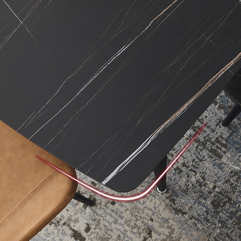 Tavolo da pranzo rettangolo industriale in metallo tavolo in pietra sinterita nera con 4 gambe