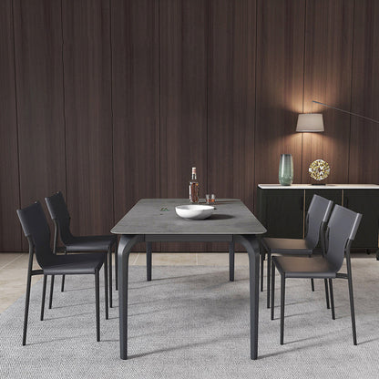 Rectangle Industrial Dining Table Black Sintered Stone Fixed Table 51.2"L x 31.5"W x 29.5"H Without Chairs Clearhalo 'Dining Tables & Seating' 'Dining Tables' 'dining_table' 'furn' 'furn_dining_table' 'Furniture' 'Kitchen & Dining Furniture' 5618545