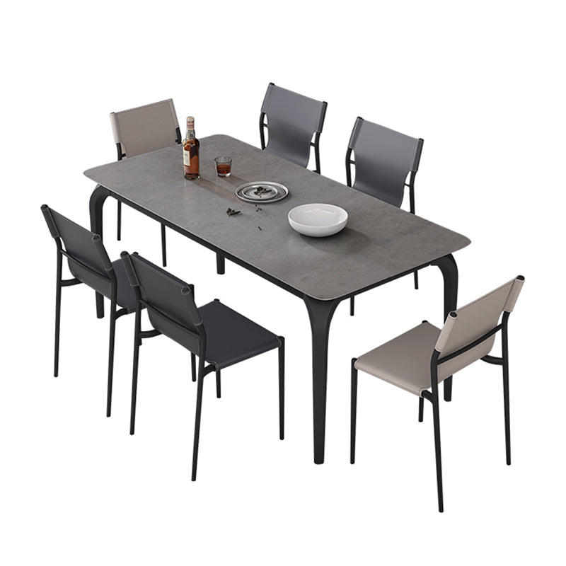 Rectangle Industrial Dining Table Black Sintered Stone Fixed Table Clearhalo 'Dining Tables & Seating' 'Dining Tables' 'dining_table' 'furn' 'furn_dining_table' 'Furniture' 'Kitchen & Dining Furniture' 5618553