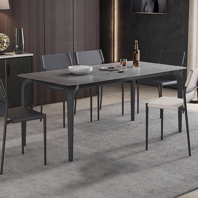 Rectangle Industrial Dining Table Black Sintered Stone Fixed Table Clearhalo 'Dining Tables & Seating' 'Dining Tables' 'dining_table' 'furn' 'furn_dining_table' 'Furniture' 'Kitchen & Dining Furniture' 5618555