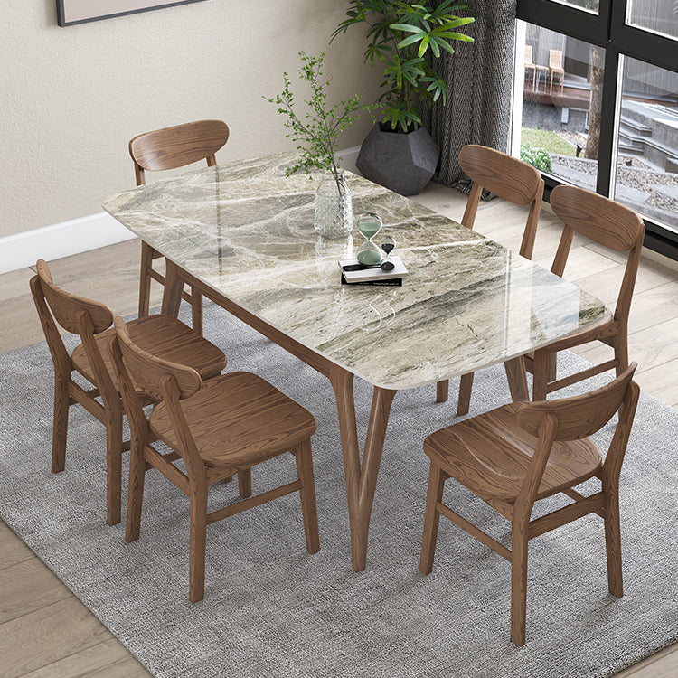 Sintered Stone Top Rectangle Table for Restaurant Modern Dining Table with Ash Wood 4 Legs