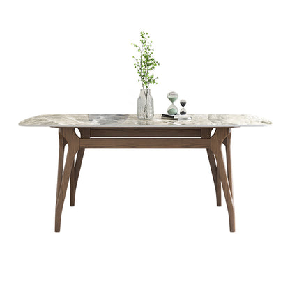 Sintered Stone Top Rectangle Table for Restaurant Modern Dining Table with Ash Wood 4 Legs