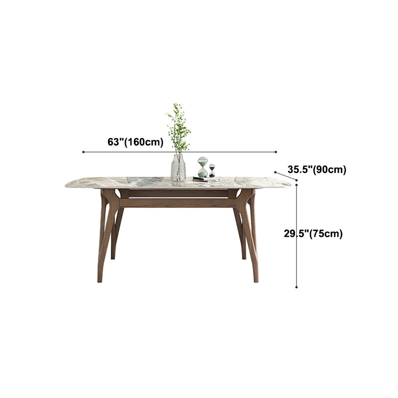 Sintered Stone Top Rectangle Table for Restaurant Modern Dining Table with Ash Wood 4 Legs