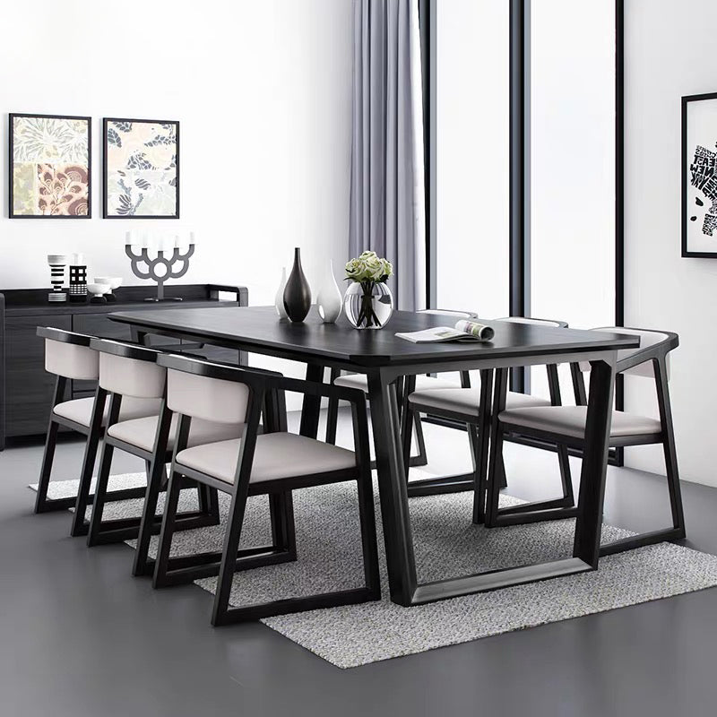 Table à manger industrielle rectangle Black Ashwood Wood Fixed Table