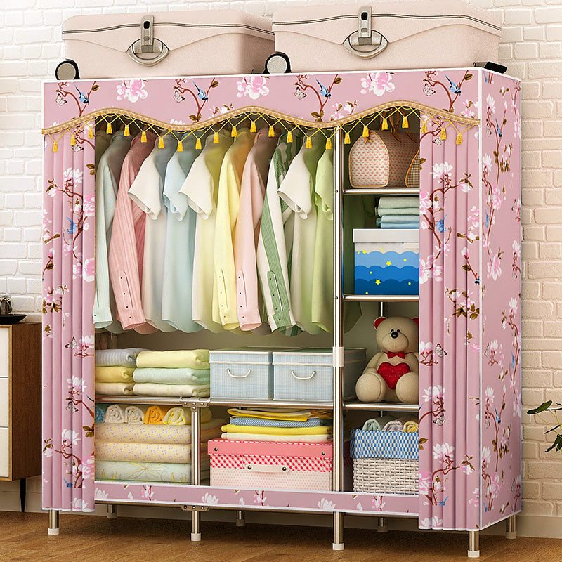 Contemporary Folding Wardrobe Cabinet Metal Frame Wardrobe with Shelves Clearhalo 'Armoires & Wardrobes' 'armoires_wardrobes' 'Bedroom Furniture' 'furn' 'furn_armoires_wardrobes' 'Furniture' 5618700