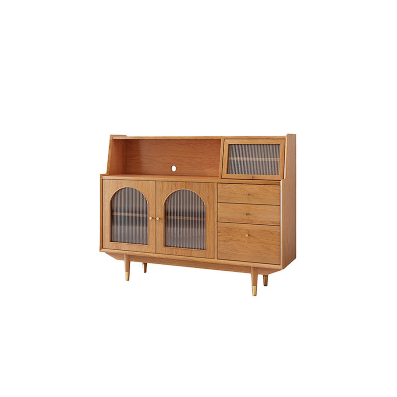 Solid Wood Modern Style Sideboard Door and Chair Sideboard for Kitchen 59"L x 16"W x 46"H Natural Glass Doors Clearhalo 'buffet_sideboard' 'Buffets & Sideboards' 'furn' 'furn_buffet_sideboard' 'Furniture' 'Kitchen & Dining Furniture' 5618905